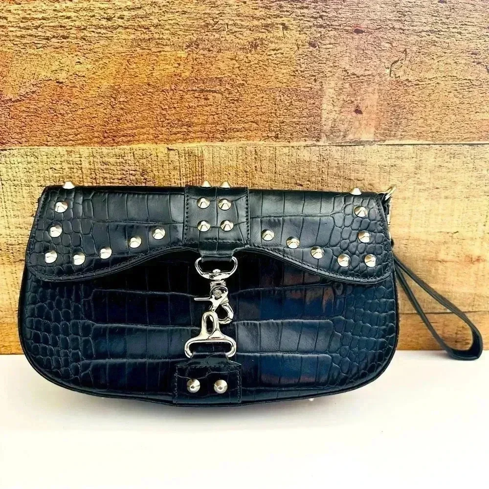 NWOT Jennifer Scott Embossed Studded Leather Clutch/Wristlet Bag